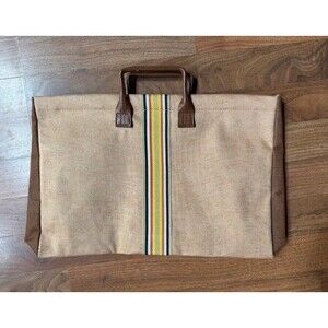 1970s VINTAGE Interpur Brown Canvas Tote Striped Retro Metal Boning Hinges NWOT